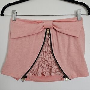 D.i.a Rare Peach Pink Ruched Zipper Skirt With Bow And Lace Cheeky Back